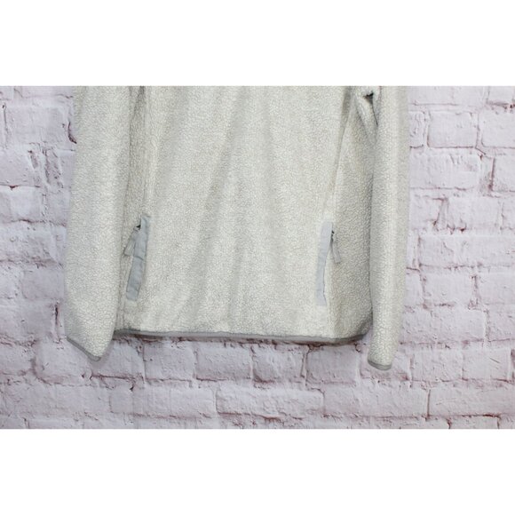 LL Bean Hi-Pile Fleece Pullover Quarter Snap Kangaroo pocket Cream L - Picture 3 of 12